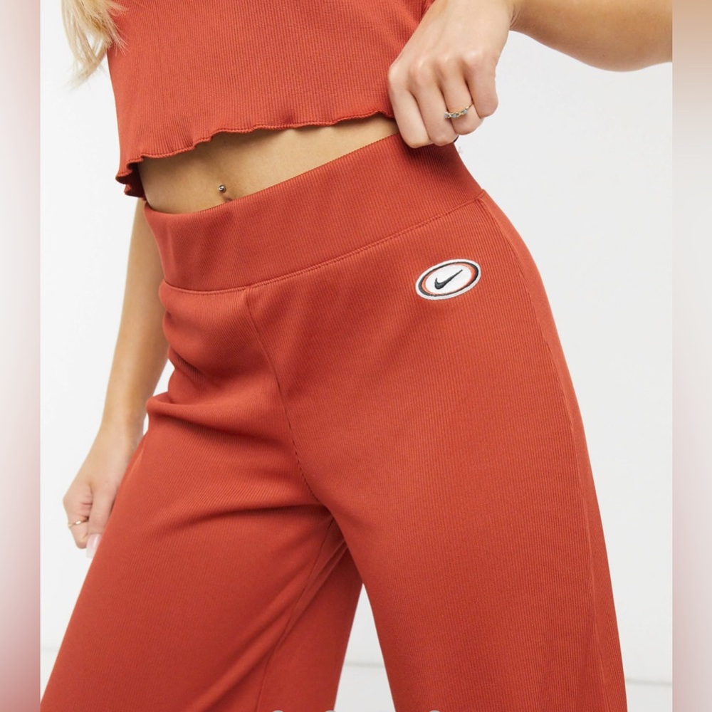 Nike NWT ribbed XL high waist wide leg joggers in rust - Picture 8 of 12
